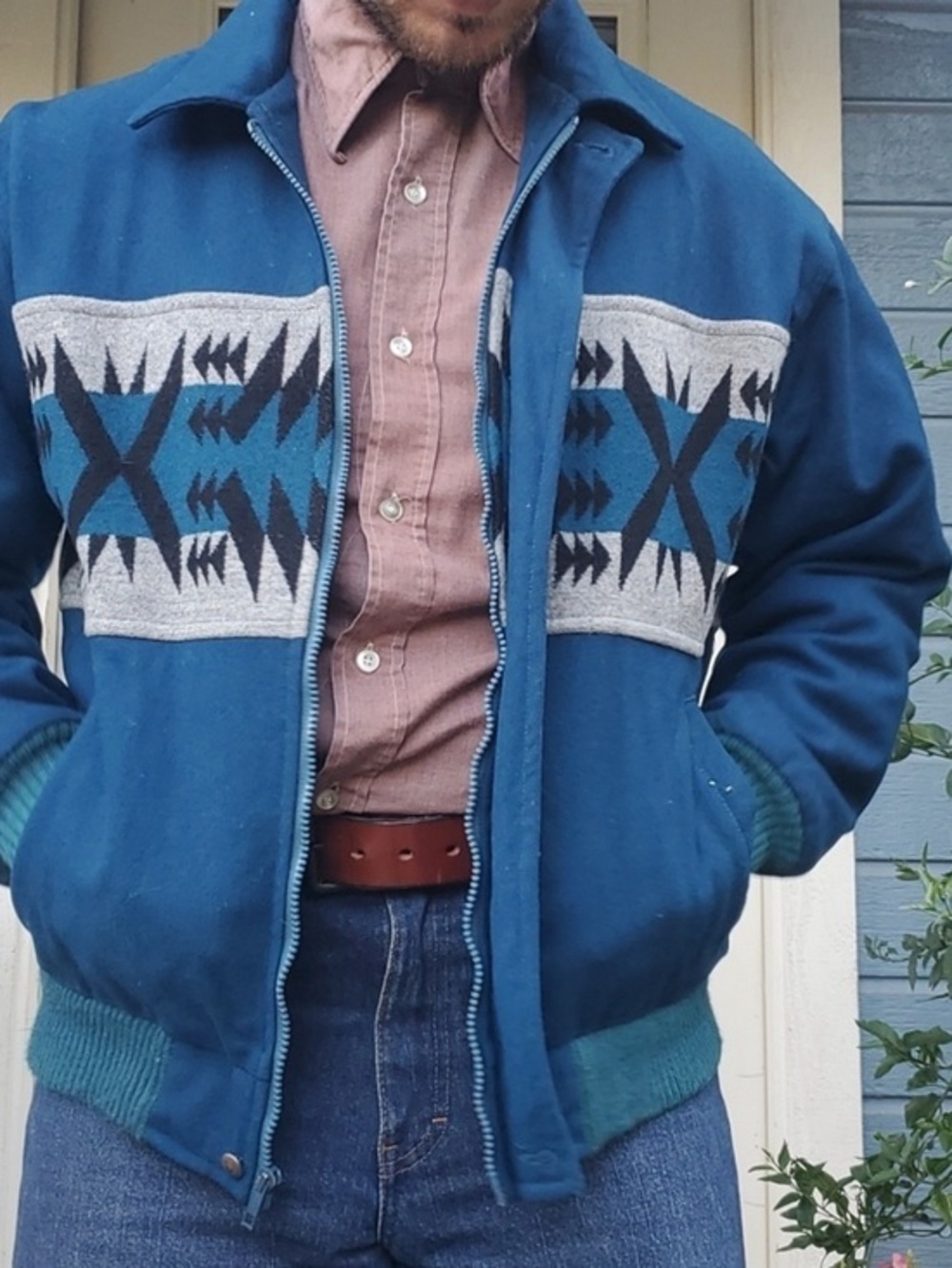 Pendleton Wool Vintage Western Westernwear Blue Cowboy Aztec Coat Jacket XL